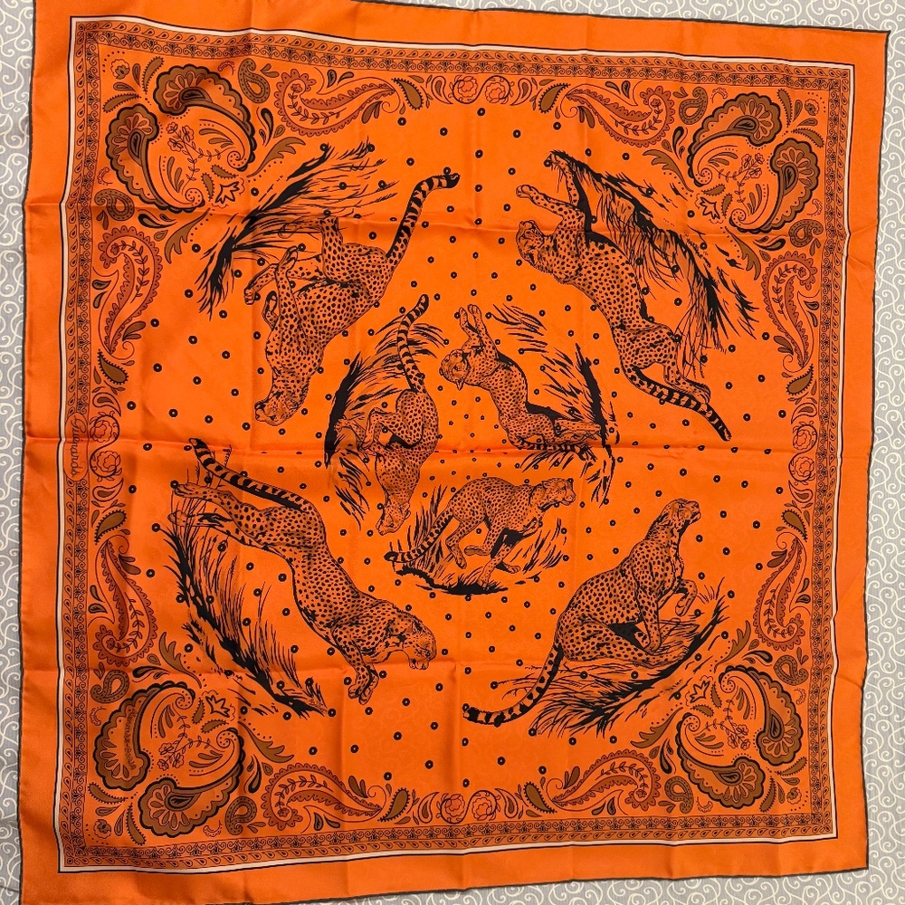 Hermes Guepards Double Face 90cm by Robert Dallet Pink and Orange